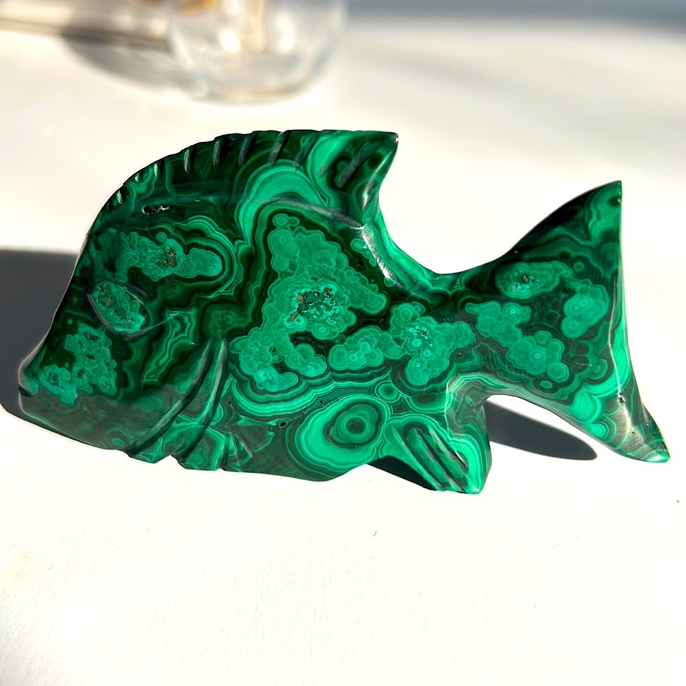 Natural Malachite Carving Green Crystal Orbicular Pattern Banding Rare Find OOAK